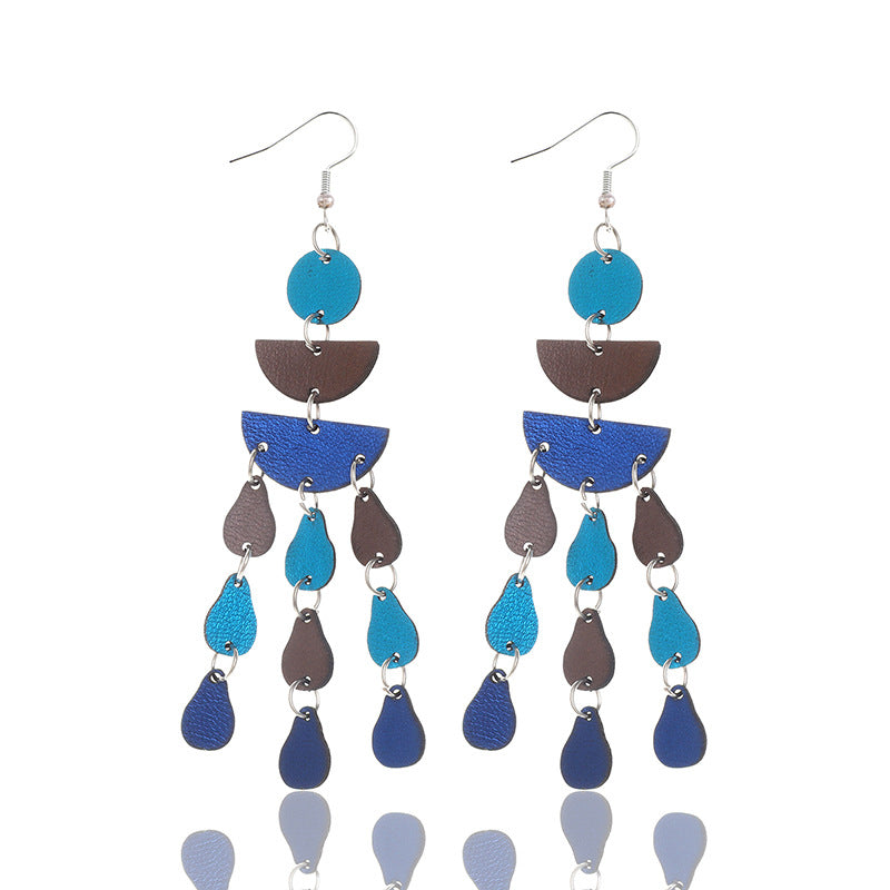 Wholesale Bohemian Style Feathers Shaped Small Leaves PU Leather Earrings